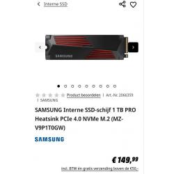 Samsung 990 PRO Interne SSD Heatsink NVMe M2 1TB
